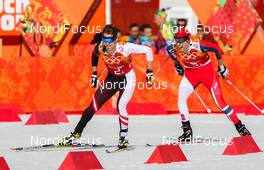 20.02.2014, Sochi, Russia (RUS): Lukas Klapfer (AUT), Salomon, Swix, Loeffler followed by Magnus Moan (NOR), Madshus, Rottefella, Swix - XXII. Olympic Winter Games Sochi 2014, nordic combined, team HS140/4x5km, Sochi (RUS). www.nordicfocus.com. © NordicFocus. Every downloaded picture is fee-liable.