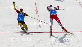 20.02.2014, Sochi, Russia (RUS): (l-r) Fabian Riessle (GER), Fischer, One Way, Rottefella, Adidas and Joergen Graabak (NOR), Fischer, Swix, Alpina, Rottefella - XXII. Olympic Winter Games Sochi 2014, nordic combined, team HS140/4x5km, Sochi (RUS). www.nordicfocus.com. © NordicFocus. Every downloaded picture is fee-liable.