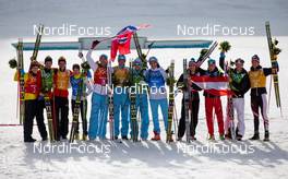 20.02.2014, Sochi, Russia (RUS): teams (l-r) Germany, Norway and Austria - XXII. Olympic Winter Games Sochi 2014, nordic combined, team HS140/4x5km, Sochi (RUS). www.nordicfocus.com. © NordicFocus. Every downloaded picture is fee-liable.