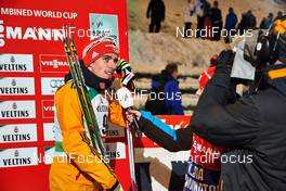 29.11.2014, Ruka, Finland (FIN): Johannes Rydzek (GER), at winners interview   - FIS world cup nordic combined, individual gundersen HS142/10km, Ruka (FIN). www.nordicfocus.com. © Felgenhauer/NordicFocus. Every downloaded picture is fee-liable.