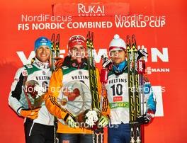 29.11.2014, Ruka, Finland (FIN): Bernhard Gruber (AUT), Johannes Rydzek (GER), Miroslav Dvorak (CZE), (l-r), (l-r)  - FIS world cup nordic combined, individual gundersen HS142/10km, Ruka (FIN). www.nordicfocus.com. © Felgenhauer/NordicFocus. Every downloaded picture is fee-liable.