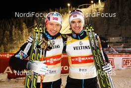 30.11.2014, Ruka, Finland (FIN): (l-r) Haavard Klemetsen (NOR), Fischer, Swix, Alpina, Rottefella and Joergen Graabak (NOR), Fischer, Swix, Alpina, Rottefella - FIS world cup nordic combined, team sprint HS142/2x7.5km, Ruka (FIN). www.nordicfocus.com. © Laiho/NordicFocus. Every downloaded picture is fee-liable.