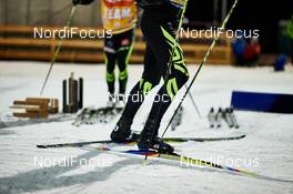 19.12.2014, Ramsau, Austria (AUT): Salomon skis and boots of Sebastian Lacroix (FRA) - FIS world cup nordic combined, training, Ramsau (AUT). www.nordicfocus.com. © Felgenhauer/NordicFocus. Every downloaded picture is fee-liable.