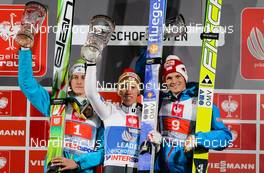 06.01.2014, Bischofshofen, Austria (AUT): the podium of the last competition (l-r) Peter Prevc (SLO), Thomas Diethart (AUT) and Thomas Morgenstern (AUT), Fischer - FIS world cup ski jumping, four hills tournament, individual HS140, Bischofshofen (AUT). www.nordicfocus.com. © Laiho/NordicFocus. Every downloaded picture is fee-liable.