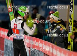 06.01.2014, Bischofshofen, Austria (AUT): (l-r) Peter Prevc (SLO) and Robert Kranjec (SLO), Fischer - FIS world cup ski jumping, four hills tournament, individual HS140, Bischofshofen (AUT). www.nordicfocus.com. © Laiho/NordicFocus. Every downloaded picture is fee-liable.