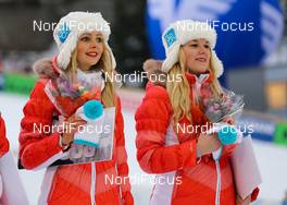 02.03.2014, Lahti, Finland (FIN): price giving girls - FIS world cup ski jumping, individual HS130, Lahti (FIN). www.nordicfocus.com. © Laiho/NordicFocus. Every downloaded picture is fee-liable.