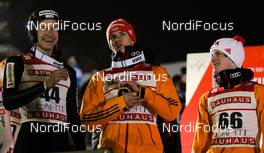 28.02.2014, Lahti, Finland (FIN): (l-r) Gregor Deschwanden (SUI), Fischer, Andreas Wellinger (GER), Fluege.de and Marinus Kraus (GER), Fischer - FIS world cup ski jumping, individual HS130, Lahti (FIN). www.nordicfocus.com. © Laiho/NordicFocus. Every downloaded picture is fee-liable.