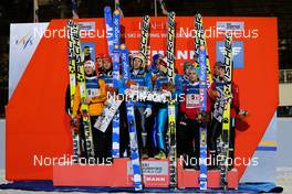 01.03.2014, Lahti, Finland (FIN): (l-r) team Germany, Austria and Norway - FIS world cup ski jumping, team HS130, Lahti (FIN). www.nordicfocus.com. © Laiho/NordicFocus. Every downloaded picture is fee-liable.