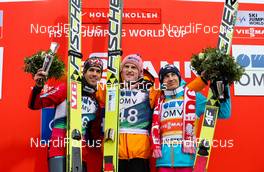 09.03.2014, Oslo, Norway (NOR): (l-r) Anders Bardal (NOR), Fischer, Severin Freund (GER), Fischer and Kamil Stoch (POL), Fischer - FIS world cup ski jumping, individual HS134, Oslo (NOR). www.nordicfocus.com. © Laiho/NordicFocus. Every downloaded picture is fee-liable.