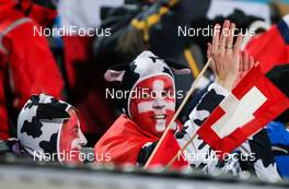 15.02.2014, Sochi, Russia (RUS): swiss fans - XXII. Olympic Winter Games Sochi 2014, ski jumping, individual HS140, Sochi (RUS). www.nordicfocus.com. © NordicFocus. Every downloaded picture is fee-liable.
