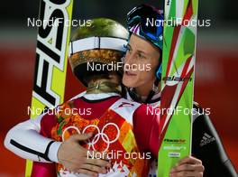 15.02.2014, Sochi, Russia (RUS): (l-r) Kamil Stoch (POL), Fischer and Peter Prevc (SLO) - XXII. Olympic Winter Games Sochi 2014, ski jumping, individual HS140, Sochi (RUS). www.nordicfocus.com. © NordicFocus. Every downloaded picture is fee-liable.