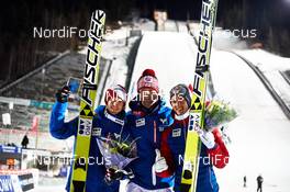 06.12.2014, Lillehammer, Norway (NOR): Michael Hayboeck (AUT), Heinz Kuttin (AUT), headcoach team Austria, Gregor Schlierenzauer (AUT), (l-r)  - FIS world cup ski jumping, individual HS138, Lillehammer (NOR). www.nordicfocus.com. © Felgenhauer/NordicFocus. Every downloaded picture is fee-liable.
