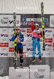 29.12.2014, Oberstdorf, Germany (GER): (l-r) Michael Hayboeck (AUT), Fischer and Stefan Kraft (AUT), Fischer - FIS world cup ski jumping, four hills tournament, individual HS137, Oberstdorf (GER). www.nordicfocus.com. © Laiho/NordicFocus. Every downloaded picture is fee-liable.
