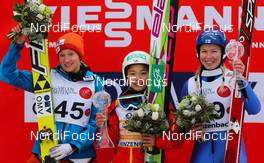 02.02.2014, Hinzenbach, Austria (AUT): (l-r) Daniela Iraschko-Stolz (AUT), Fischer, Sara Takanashi (JPN), Elan and Julia Kykkaenen (FIN), Sporten - FIS world cup ski jumping ladies, individual HS85, Hinzenbach (AUT). www.nordicfocus.com. © Laiho/NordicFocus. Every downloaded picture is fee-liable.