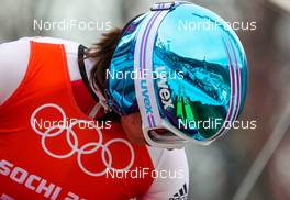 09.02.2014, Sochi, Russia (RUS): reflections of the helmet by Maja Vtic (SLO), Fischer - XXII. Olympic Winter Games Sochi 2014, ski jumping ladies, training, Sochi (RUS). www.nordicfocus.com. © NordicFocus. Every downloaded picture is fee-liable.