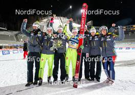 05.12.2014, Lillehammer, Norway (NOR): Team Slovenia celebrating the victory of Spela Rogelj (SLO) - FIS world cup ski jumping ladies, individual HS100, Lillehammer (NOR). www.nordicfocus.com. © Laiho/NordicFocus. Every downloaded picture is fee-liable.