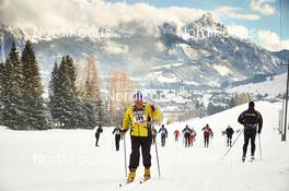 25.01.2014, Bad Hindelang, Germany (GER): a group of men in the first uphill with mountains in the background - Skitrail Tannheimertal, Bad Hindelang (GER). www.nordicfocus.com. © Felgenhauer/NordicFocus. Every downloaded picture is fee-liable.