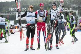 09.02.2014, Morez, France (FRA): l-r Benoît Chauvet (FRA), Mathias Wibault (FRA), Fischer, Swix, Rottefella, One Way, Toni Livers (SUI), Madshus, Rottefella, Swix, adidas , - FIS Marathon Cup La Transjurassienne, Morez (FRA). www.nordicfocus.com. © Becker/NordicFocus. Every downloaded picture is fee-liable.