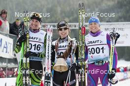 09.02.2014, Morez, France (FRA): l-r Olga Rotcheva (RUS), Fischer, Rottefella, Rossignol, Swix, adidas, Aurelie Dabudyk (FRA), Célia Bourgeois (FRA), Fischer, Rottefella, One Way, Odlo  - FIS Marathon Cup La Transjurassienne, Morez (FRA). www.nordicfocus.com. © Becker/NordicFocus. Every downloaded picture is fee-liable.