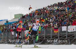 11.01.2015, Oberhof, Germany (GER): Darya Domracheva (BLR), Kaisa Maekaeraeinen (FIN) - IBU world cup biathlon, mass women, Oberhof (GER). www.nordicfocus.com. © Manzoni/NordicFocus. Every downloaded picture is fee-liable.