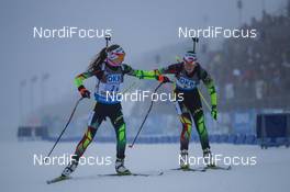 07.01.2015, Oberhof, Germany (GER): Darya Domracheva (BLR), Nadia Pisareva (BLR) - IBU world cup biathlon, relay women, Oberhof (GER). www.nordicfocus.com. © Manzoni/NordicFocus. Every downloaded picture is fee-liable.