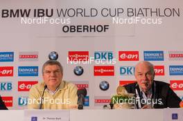 10.01.2015, Oberhof, Germany (GER): Anders Besseberg (NOR) president of International Biathlon Union and Thomas Bach (GER), president of International Olympic Committee - IBU world cup biathlon, training, Oberhof (GER). www.nordicfocus.com. © Manzoni/NordicFocus. Every downloaded picture is fee-liable.