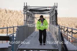 06.01.2015, Oberhof, Germany (GER): Event Feature: the bulgarian team member walks over the bridge - IBU world cup biathlon, training, Oberhof (GER). www.nordicfocus.com. © Manzoni/NordicFocus. Every downloaded picture is fee-liable.