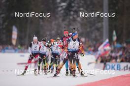 18.01.2015, Ruhpolding, Germany (GER): Simon Schempp (GER) leads a group to the shooting range - IBU world cup biathlon, mass men, Ruhpolding (GER). www.nordicfocus.com. © Manzoni/NordicFocus. Every downloaded picture is fee-liable.