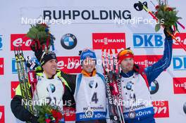 18.01.2015, Ruhpolding, Germany (GER): Quentin Fillon Maillet (FRA), Simon Schempp (GER), Michal Slesingr (CZE) - IBU world cup biathlon, mass men, Ruhpolding (GER). www.nordicfocus.com. © Manzoni/NordicFocus. Every downloaded picture is fee-liable.