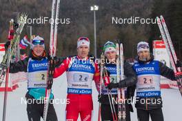 15.01.2015, Ruhpolding, Germany (GER): Johannes Thingnes Boe (NOR), Emil Hegle Svendsen (NOR), Erlend Bjoentegaard (NOR), Ole Einar Bjoerndalen (NOR) - IBU world cup biathlon, relay men, Ruhpolding (GER). www.nordicfocus.com. © Manzoni/NordicFocus. Every downloaded picture is fee-liable.
