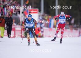 15.01.2015, Ruhpolding, Germany (GER): Simon Schempp (GER), Emil Hegle Svendsen (NOR) - IBU world cup biathlon, relay men, Ruhpolding (GER). www.nordicfocus.com. © Manzoni/NordicFocus. Every downloaded picture is fee-liable.