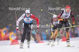 14.01.2015, Ruhpolding, Germany (GER): Megan Heinicke (CAN), Franziska Preuss (GER) - IBU world cup biathlon, relay women, Ruhpolding (GER). www.nordicfocus.com. © Manzoni/NordicFocus. Every downloaded picture is fee-liable.