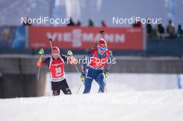 24.01.2015, Antholz, Italy (ITA): Michal Krcmar (CZE), Daniel Boehm (GER) - IBU world cup biathlon, pursuit men, Antholz (ITA). www.nordicfocus.com. © Manzoni/NordicFocus. Every downloaded picture is fee-liable.