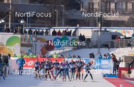 06.02.2015, Nove Mesto, Czech Republic (CZE): Annalies Cook (USA) leads the field into the shooting range - IBU world cup biathlon, single mixed relay, Nove Mesto (CZE). www.nordicfocus.com. © Manzoni/NordicFocus. Every downloaded picture is fee-liable.