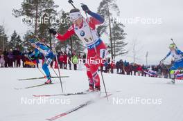 15.02.2015, Oslo, Norway (NOR): Synnoeve Solemdal (NOR), Emma Nilsson (SWE) - IBU world cup biathlon Holmenkollen, relay women, Oslo (NOR). www.nordicfocus.com. © Manzoni/NordicFocus. Every downloaded picture is fee-liable.