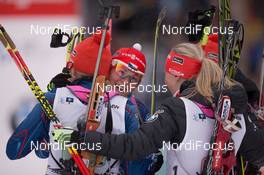 15.02.2015, Oslo, Norway (NOR): Veronika Vitkova (CZE) celebrates with her teammates - IBU world cup biathlon Holmenkollen, relay women, Oslo (NOR). www.nordicfocus.com. © Manzoni/NordicFocus. Every downloaded picture is fee-liable.