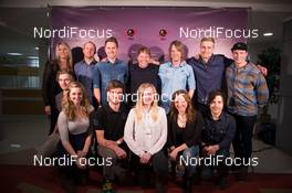 22.03.2015, Khanty-Mansiysk, Russia (RUS): Christoffer Eriksson (SWE), Peppe Femling (SWE), Mona Brorsson (SWE), Emma Nilsson (SWE), Tobias Arwidson (SWE), Lina Persson (SWE), (l-r) - IBU world cup biathlon, IBU Award Night, Khanty-Mansiysk (RUS). www.nordicfocus.com. © Manzoni/NordicFocus. Every downloaded picture is fee-liable.