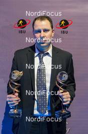 22.03.2015, Khanty-Mansiysk, Russia (RUS): Russian Vice President with the two Awards - IBU world cup biathlon, IBU Award Night, Khanty-Mansiysk (RUS). www.nordicfocus.com. © Manzoni/NordicFocus. Every downloaded picture is fee-liable.