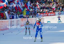 15.03.2015, Kontiolahti, Finland (FIN): Karin Oberhofer (ITA), Darya Domracheva (BLR), (l-r) - IBU world championships biathlon, mass women, Kontiolahti (FIN). www.nordicfocus.com. © NordicFocus. Every downloaded picture is fee-liable.