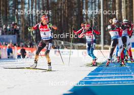 15.03.2015, Kontiolahti, Finland (FIN): Laura Dahlmeier (GER), Daria Virolaynen (RUS), (l-r) - IBU world championships biathlon, mass women, Kontiolahti (FIN). www.nordicfocus.com. © NordicFocus. Every downloaded picture is fee-liable.