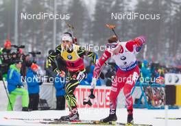 08.03.2015, Kontiolahti, Finland (FIN): Martin Fourcade (FRA), Tarjei Boe (NOR), (l-r), (l-r) - IBU world championships biathlon, pursuit men, Kontiolahti (FIN). www.nordicfocus.com. © NordicFocus. Every downloaded picture is fee-liable.