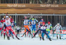 14.03.2015, Kontiolahti, Finland (FIN): Ole Einar Bjoerndalen (NOR), Evgeniy Garanichev (RUS), (l-r) - IBU world championships biathlon, relay men, Kontiolahti (FIN). www.nordicfocus.com. © NordicFocus. Every downloaded picture is fee-liable.
