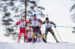 14.03.2015, Kontiolahti, Finland (FIN): Eric Lesser (GER), Ole Einar Bjoerndalen (NOR), Jean Guillaume Beatrix (FRA), (l-r) - IBU world championships biathlon, relay men, Kontiolahti (FIN). www.nordicfocus.com. © NordicFocus. Every downloaded picture is fee-liable.
