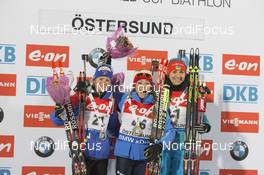 03.12.2015, Oestersund, Sweden (SWE): Marie Dorin (FRA), Dorothea Wierer (ITA), Olena Pidhrushna (UKR), (l-r) - IBU world cup biathlon, individual women, Oestersund (SWE). www.nordicfocus.com. © Manzoni/NordicFocus. Every downloaded picture is fee-liable.