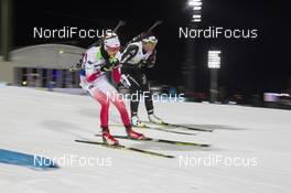 29.11.2015, Oestersund, Sweden (SWE): Monika Hojnisz (POL), Lena Haecki (SUI) - IBU world cup biathlon, relay mixed, Oestersund (SWE). www.nordicfocus.com. © Manzoni/NordicFocus. Every downloaded picture is fee-liable.