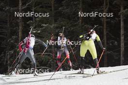 29.11.2015, Oestersund, Sweden (SWE): Lisa Theresa Hauser (AUT) leads two competitors - IBU world cup biathlon, relay mixed, Oestersund (SWE). www.nordicfocus.com. © Manzoni/NordicFocus. Every downloaded picture is fee-liable.