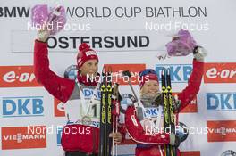29.11.2015, Oestersund, Sweden (SWE): Lars Helge Birkeland (NOR), Kaia Woeien Nicolaisen (NOR) - IBU world cup biathlon, single mixed relay, Oestersund (SWE). www.nordicfocus.com. © Manzoni/NordicFocus. Every downloaded picture is fee-liable.