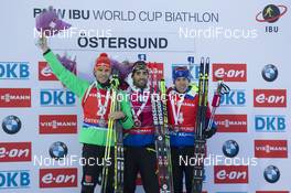 06.12.2015, Oestersund, Sweden (SWE): Arnd Peiffer (GER), Martin Fourcade (FRA), Quentin Fillon Maillet (FRA), (l-r) -  IBU world cup biathlon, pursuit men, Oestersund (SWE). www.nordicfocus.com. © Manzoni/NordicFocus. Every downloaded picture is fee-liable.
