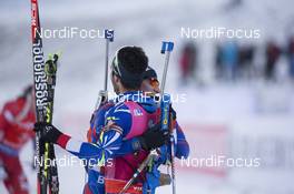 06.12.2015, Oestersund, Sweden (SWE): Martin Fourcade (FRA), Quentin Fillon Maillet (FRA), (l-r) -  IBU world cup biathlon, pursuit men, Oestersund (SWE). www.nordicfocus.com. © Manzoni/NordicFocus. Every downloaded picture is fee-liable.