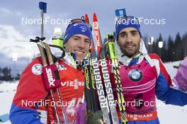 05.12.2015, Oestersund, Sweden (SWE): Quentin Fillon Maillet (FRA), Martin Fourcade (FRA), (l-r) - IBU world cup biathlon, sprint men, Oestersund (SWE). www.nordicfocus.com. © Manzoni/NordicFocus. Every downloaded picture is fee-liable.